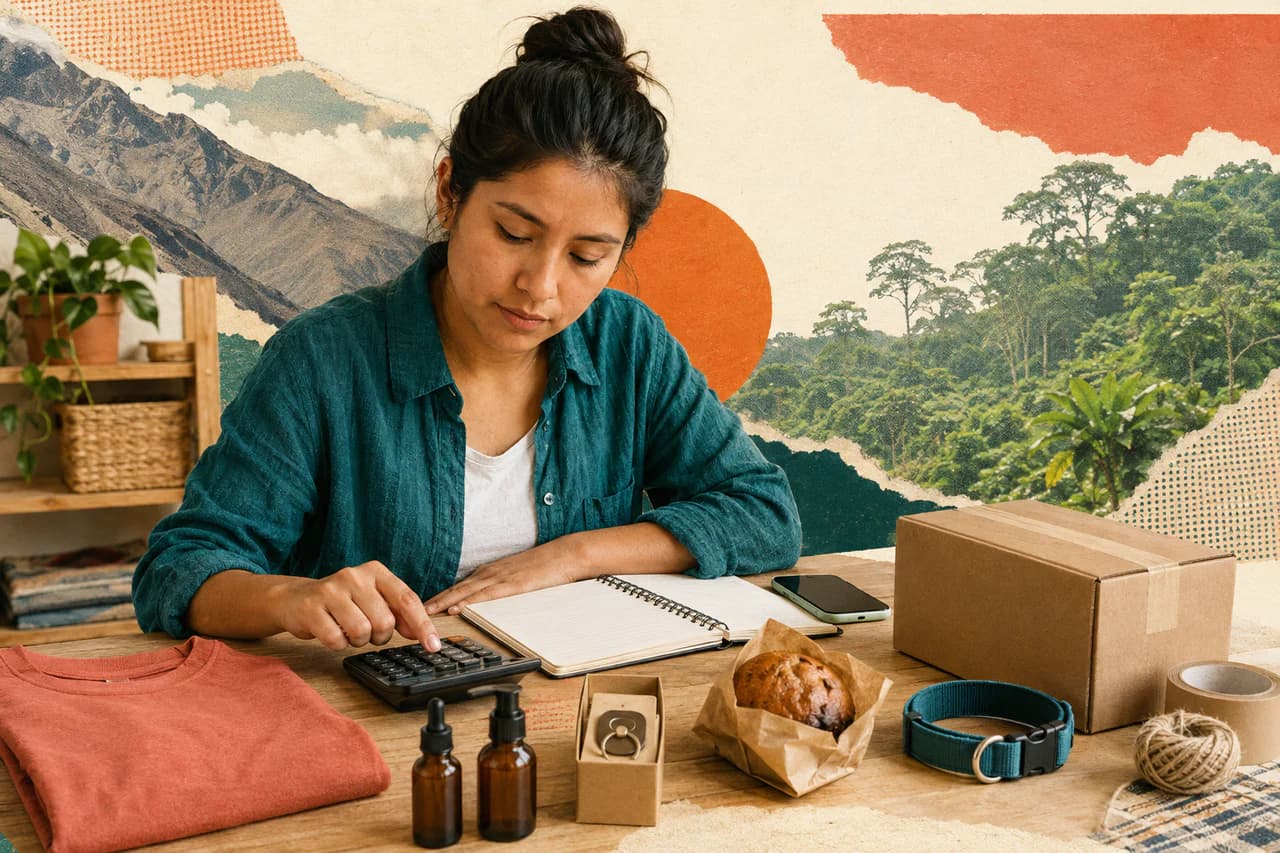 Emprendedora boliviana calcula costos y compara productos antes de comenzar un negocio rentable